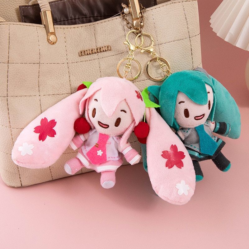15cm Hatsune Miku Plush Keychain Fashion Bag Pendant Anime Car Keyring Doll Cartoon Double Tail Girl 2 - Miku Plush