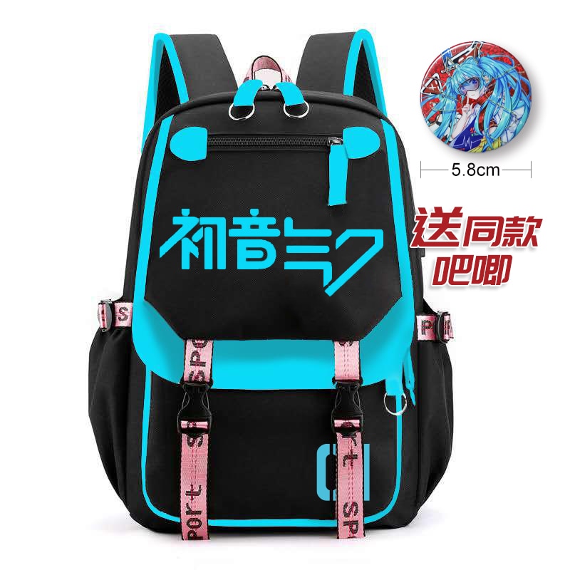 Anime Miku Backpack Students Schoolbags With Badge Shoulder Bag Laptop Travel Hiking Camping Rucksack Fashion Boy 2 - Miku Plush