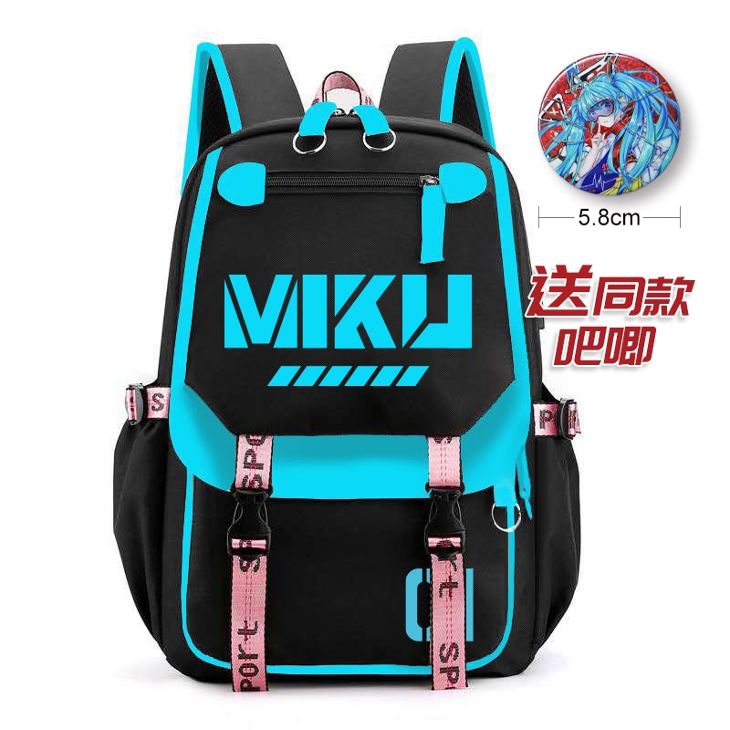Anime Miku Backpack Students Schoolbags With Badge Shoulder Bag Laptop Travel Hiking Camping Rucksack Fashion Boy - Miku Plush