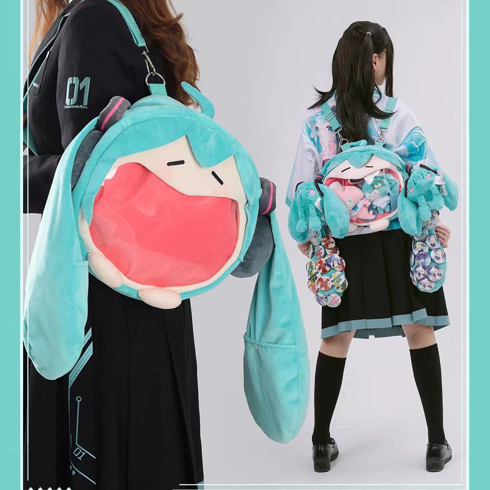 Hatsuned Mikued Kawaii Cartoon Backpack Painful Packet Cute Anime Girl Plush Shoulder Bag Knapsack Student Bag 2 - Miku Plush
