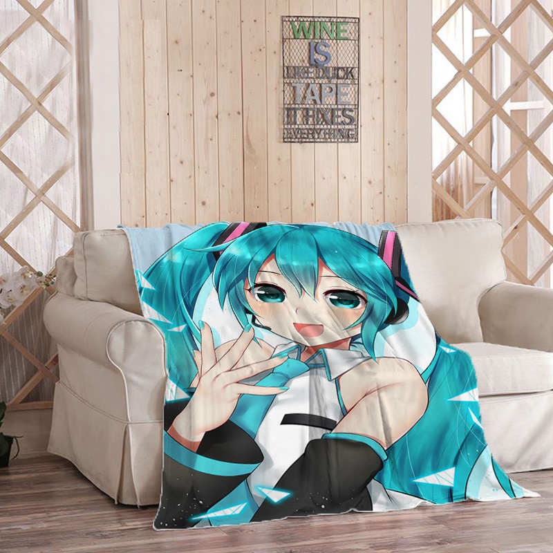 Miku Throw Blanket for Sofa Anime Decorative Blankets Couch Boho Home Decor Summer Nordic Cute Plush - Miku Plush