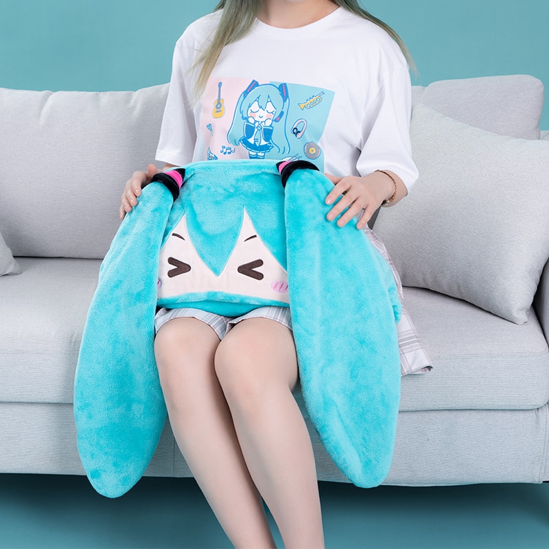 Moeyu Anime Vocaloid Miku Blanket Cloak Hoodie Flannel 2in1 Throw Blanket Pillow Cosplay Costume Soft Warm 1 - Miku Plush