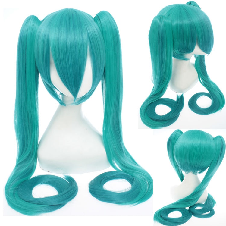 Vocaloid Cosplay Wigs Long Green With 2 Clip Japan Midi Dress Beginner Future Synthetic Hair Wig - Miku Plush